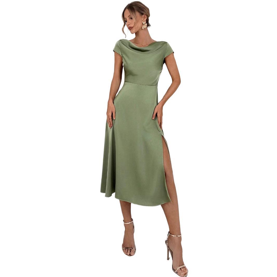 Damen Midi-Kleid mit eleganten Seitenschlitzen und fließendem Satinfinish Drune