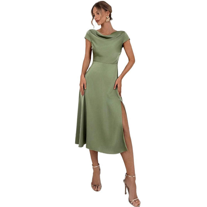 Damen Midi-Kleid mit eleganten Seitenschlitzen und fließendem Satinfinish Drune