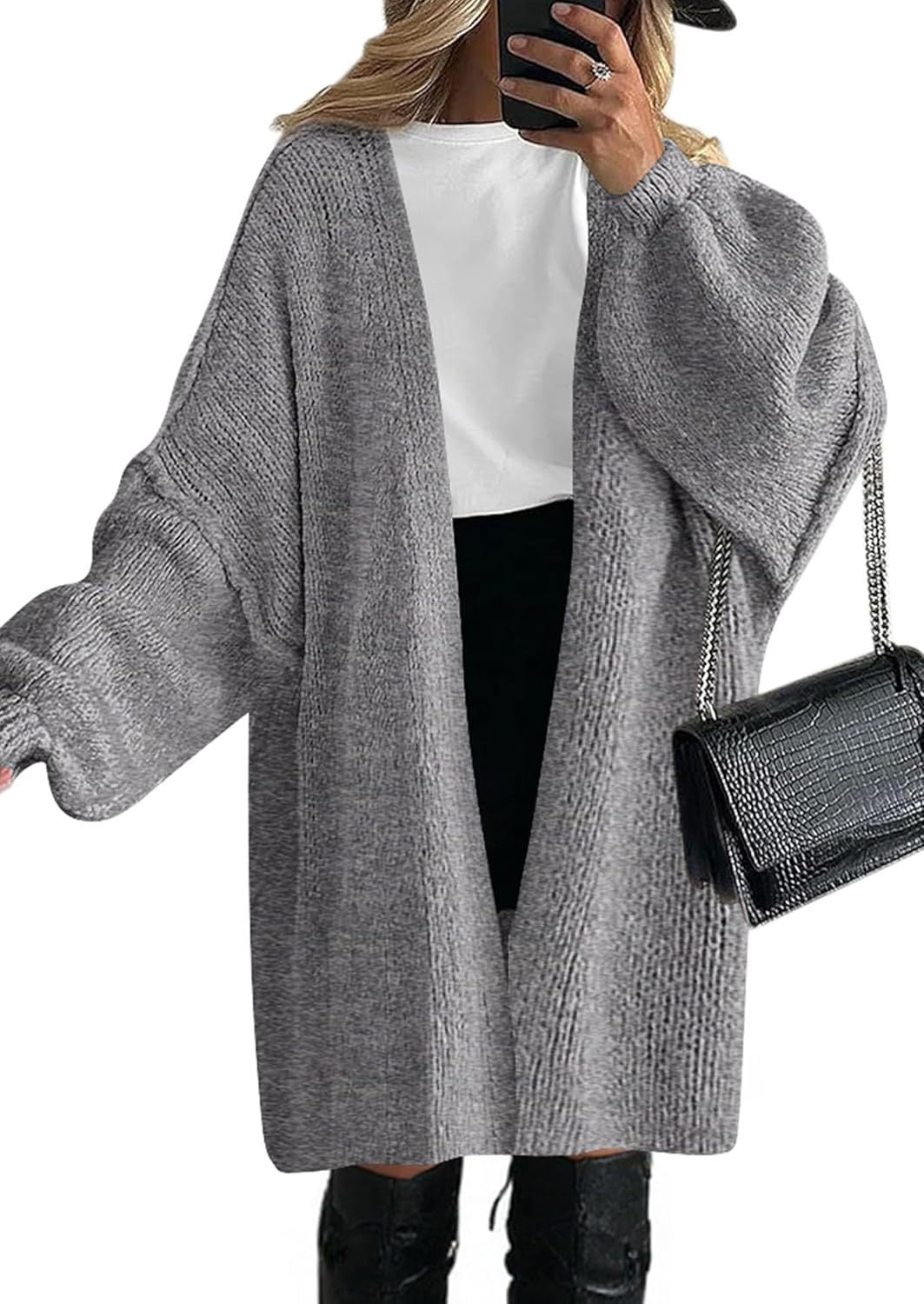 Damen lässiger Strickmantel mit offenem Schnitt und weitem Ärmelschnitt Drune