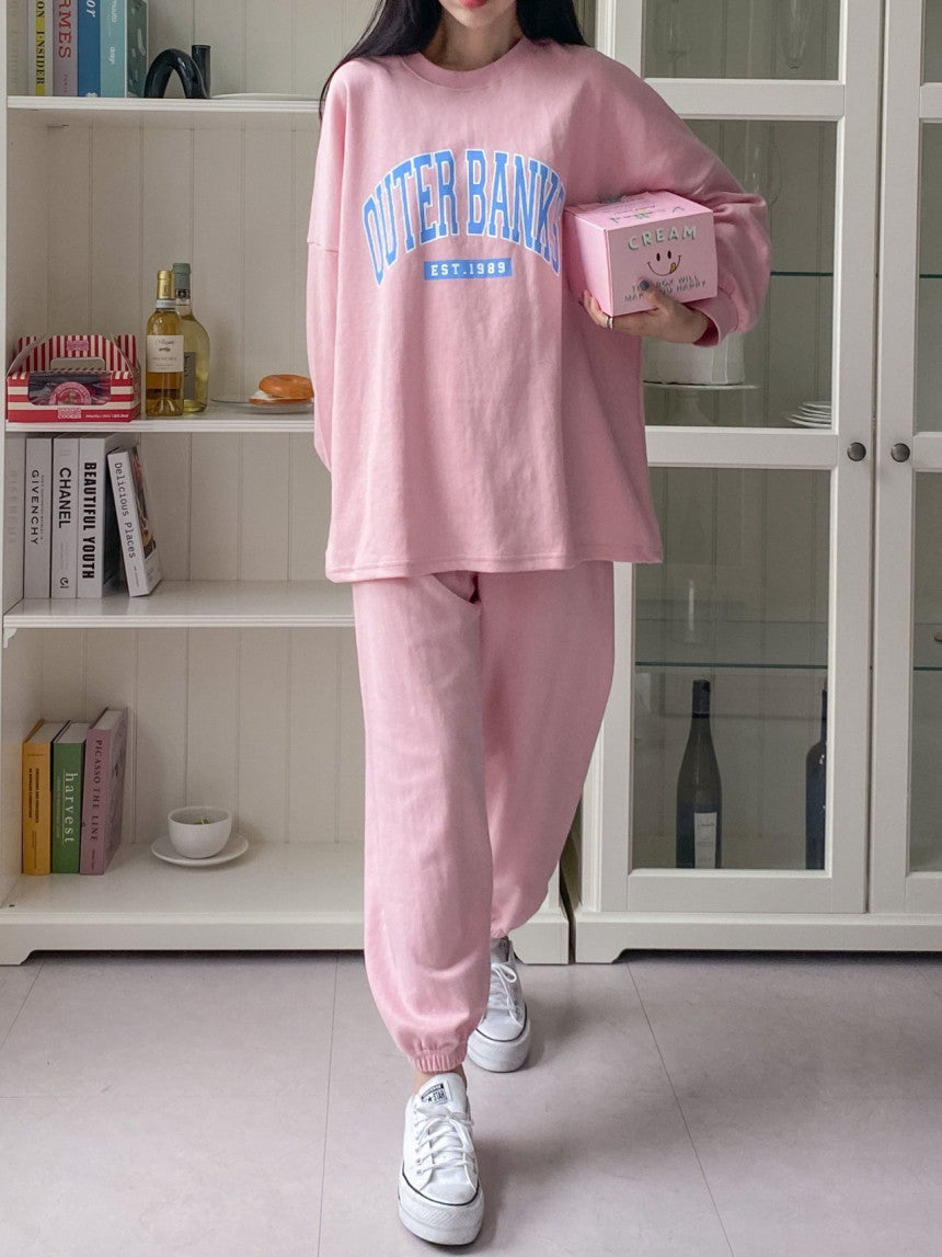 Damen lässiges Sweatshirt- und Jogginghose-Set mit eingesticktem Logo Drune