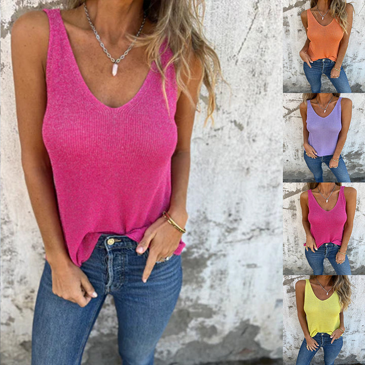 Damen Leichtes V-Ausschnitt Top mit Rippstrickdesign und lockerer Passform Drune