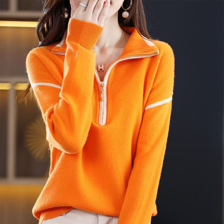 Damen Pullover mit halbem Reißverschluss und feinem Strukturstrick Drune