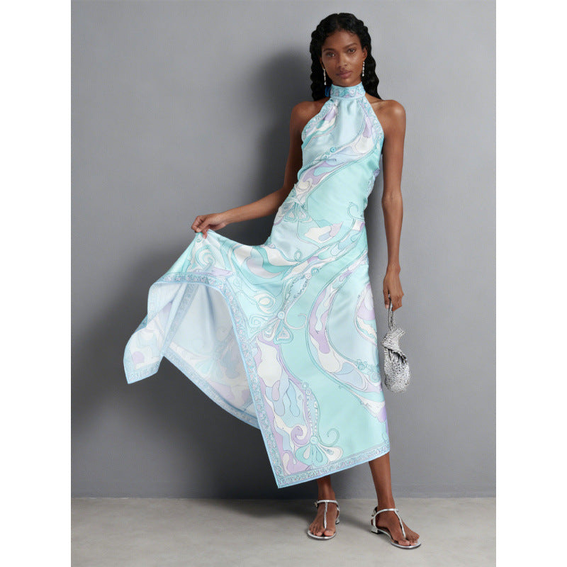 Damen Halterkleid mit asymmetrischem Saum und auffälligem Grafikdruck Drune