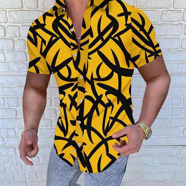 Herren Kurzarmhemd mit einzigartigem Graffiti-Design und modernem Schnitt Drune