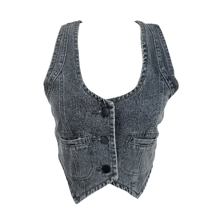 Damen Denim-Weste mit modernem V-Ausschnitt und praktischen Taschen Drune