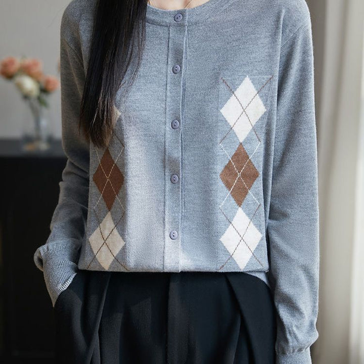 Damen Strickjacke mit Rautenmuster Drune