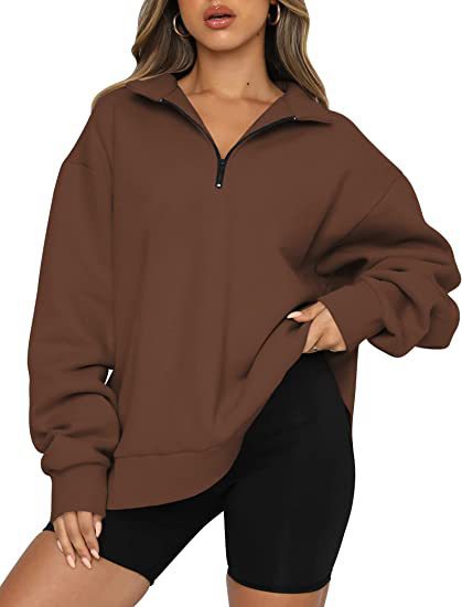 Damen Oversized Pullover mit kurzem Reißverschluss und lässigem Schnitt Drune