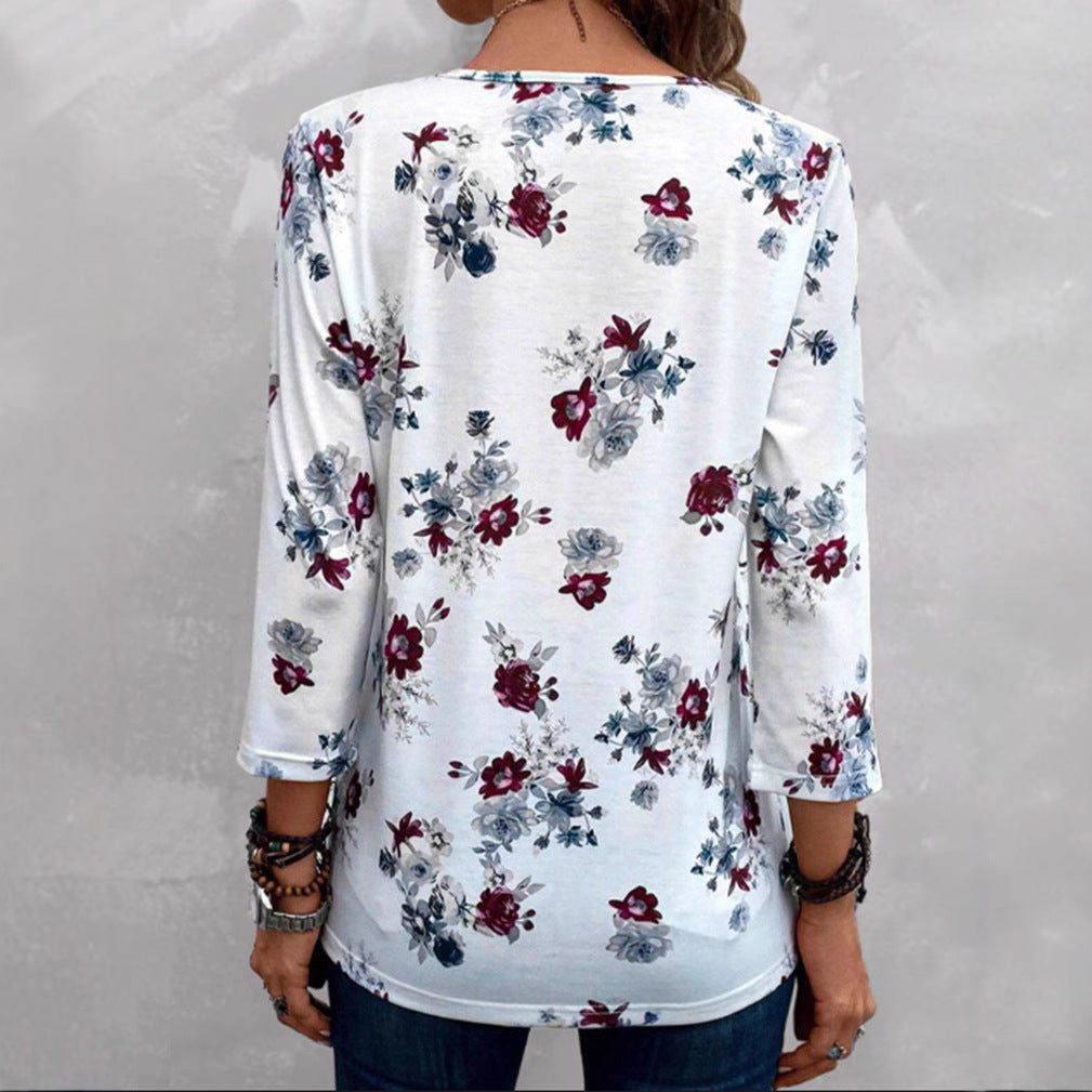 Damen Bluse mit floralem Print und Knopfdetails Drune