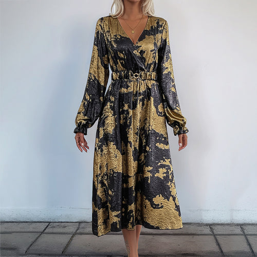 Damen Wickelkleid mit elegantem Muster und taillierbarem Gürtel Drune