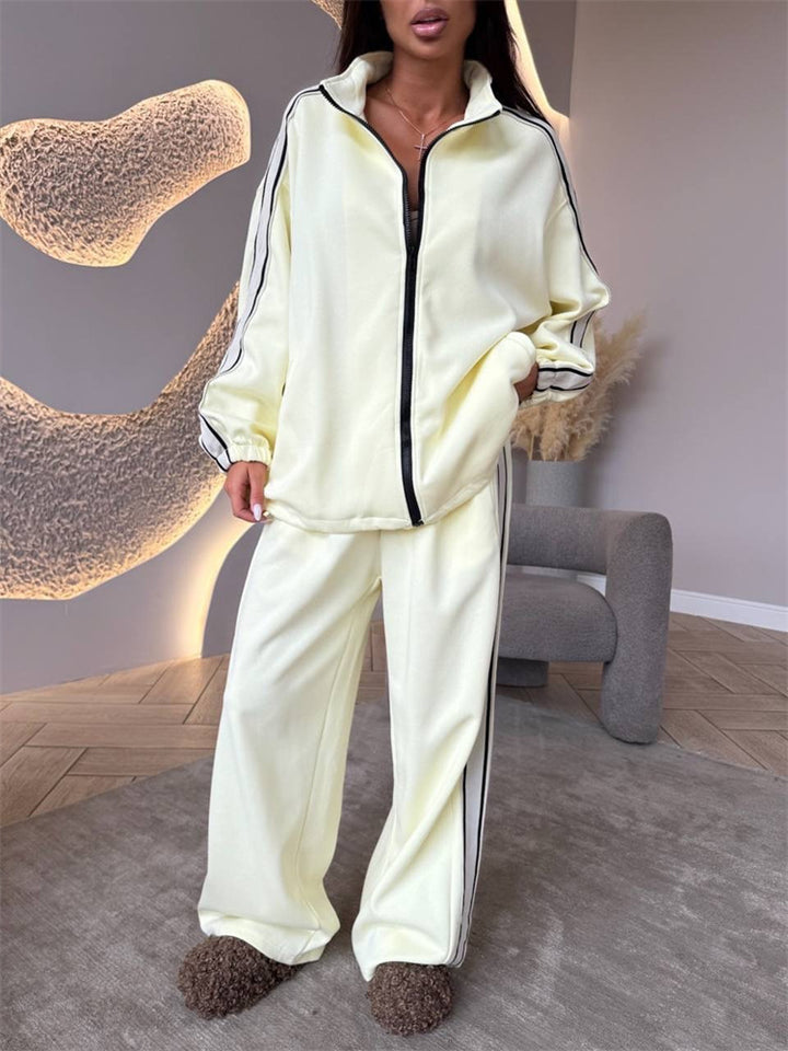 Damen sportliches Fleece-Jogging-Set mit hohen Seitenschlitzen Drune