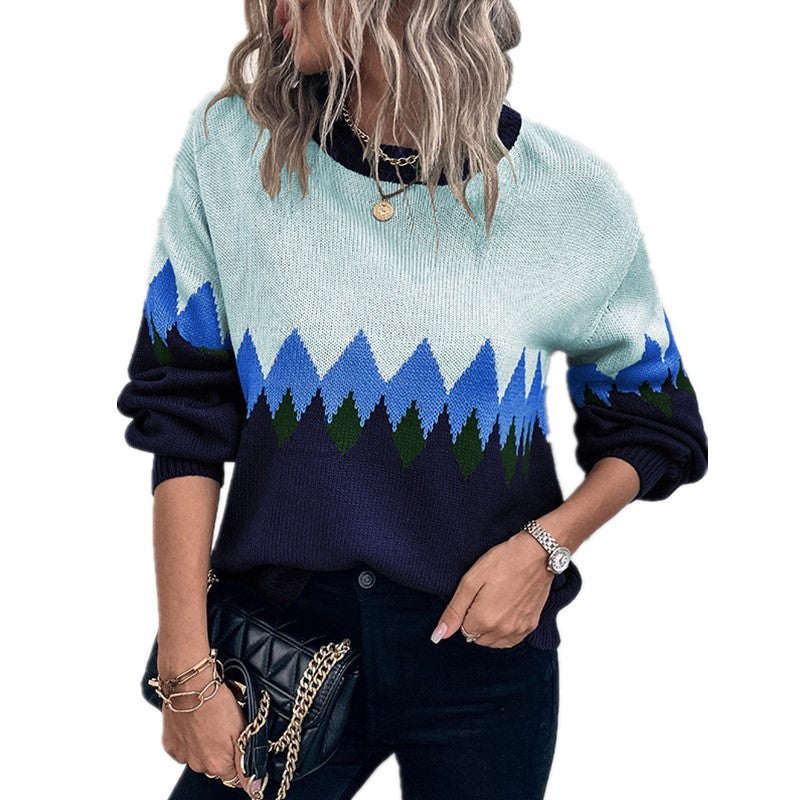 Damen Pullover mit trendigem Bergmotiv und komfortablem Rundhalsausschnitt Drune