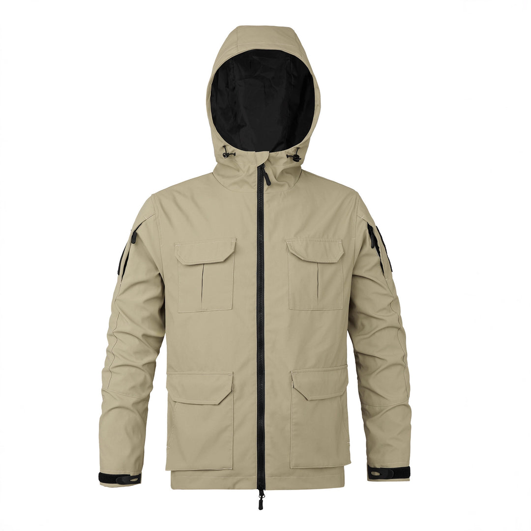 Herren  Kapuzen wasserabweisende Feldjacke mit mehreren Taschen mit Klappe und verstellbarem Zugkordel Drune