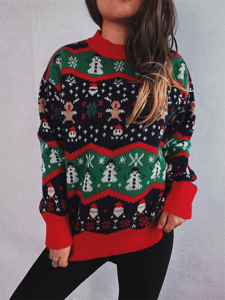 Damen Weihnachts-Pullover mit festlichem Design und strukturiertem Strick Drune