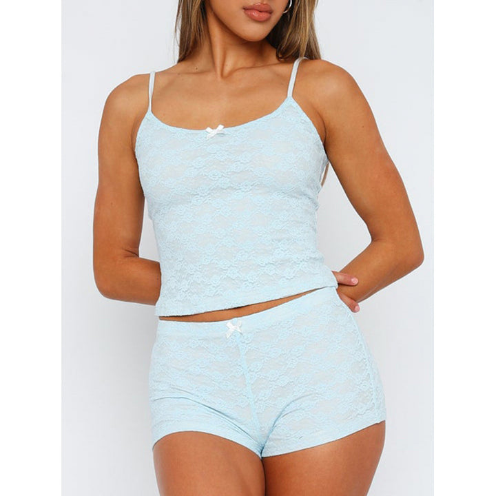 Damen Spitzen-Crop-Top und komfortable Short-Set Drune
