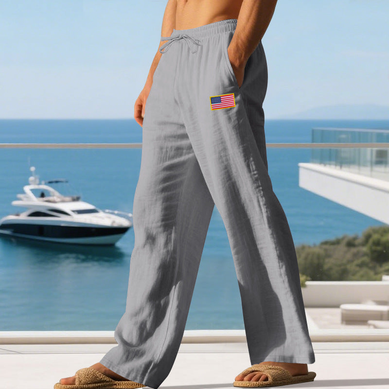 Herren lässige Strandhose mit amerikanischer Flaggen-Applikation und elastischem Bund Drune