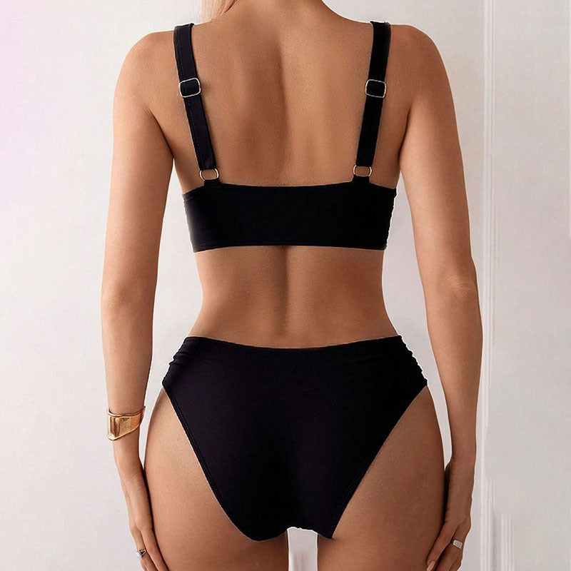 Damen Hoch geschnittenes Bikini-Set mit modischem Wickeloberteil und eleganter Passform Drune