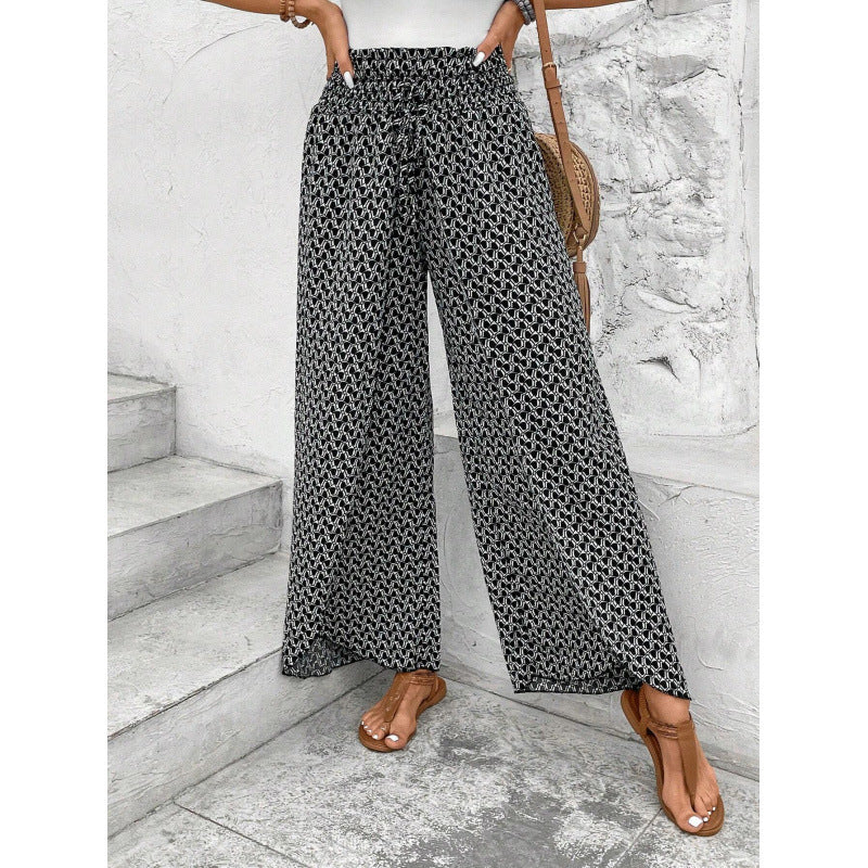 Damen weite Palazzo-Hose mit elastischem Bund und angesagtem Muster Drune