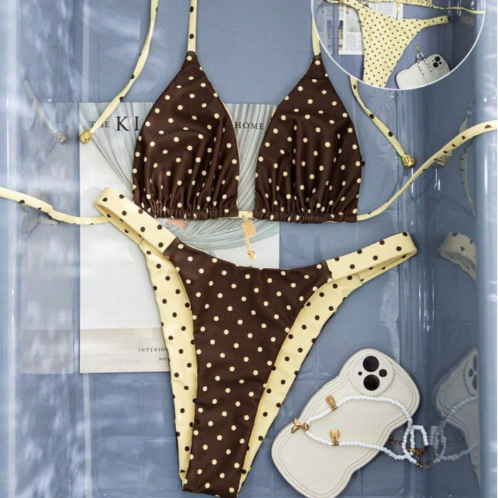 Damen Triangel-Bikini mit besonders feinem Pünktchenmuster und verstellbaren Trägern Drune