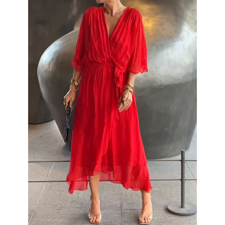 Drune | Schnürung Batwing Ärmel Unregelmäßiges Kleid