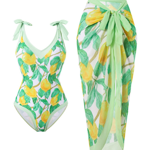 Damen Badeanzug mit floralem Design und transparentem Wickelrock Drune