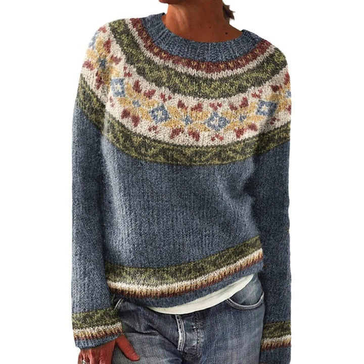 Damen gemütlicher Pullover mit floralem Jacquard und weitem Schnitt Drune