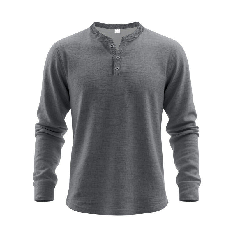 Herren nan strukturiertes Henley-Langarmshirt mit Thermo-Waffelstruktur, geripptem Stehkragen und körperfreundlichem Schnitt Drune