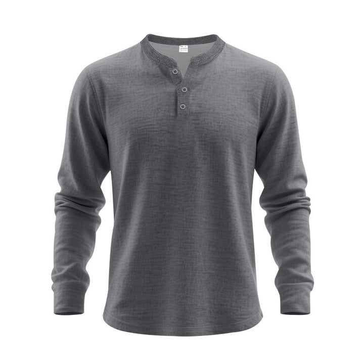 Herren nan strukturiertes Henley-Langarmshirt mit Thermo-Waffelstruktur, geripptem Stehkragen und körperfreundlichem Schnitt Drune