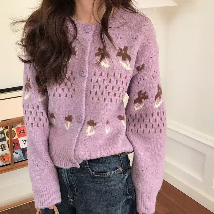 Damen Strickjacke mit verspieltem Tiermotiv und Knopfverschluss Drune