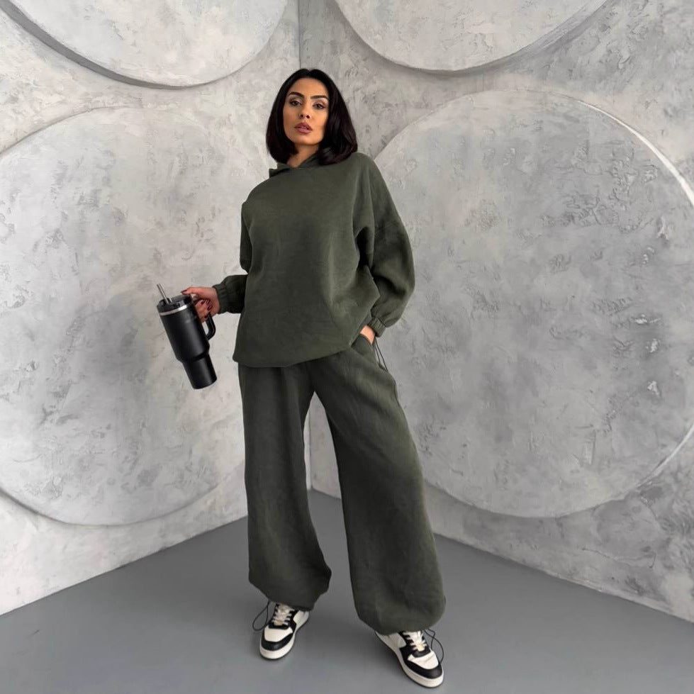 Damen lässiges Oversized-Loungewear-Set mit Kapuze und elastischem Bund Drune