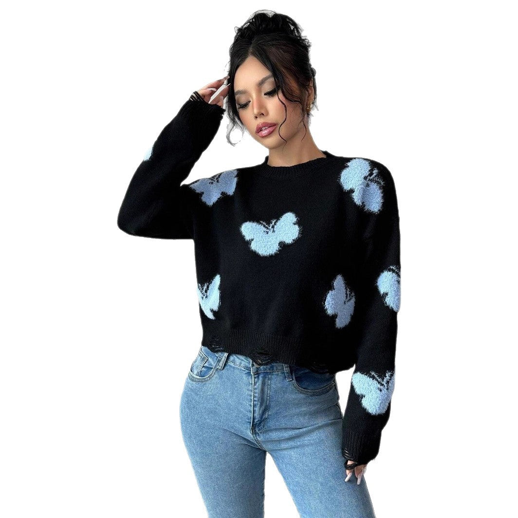 Damen Modischer Pullover mit verspieltem Schmetterlingsdesign Drune