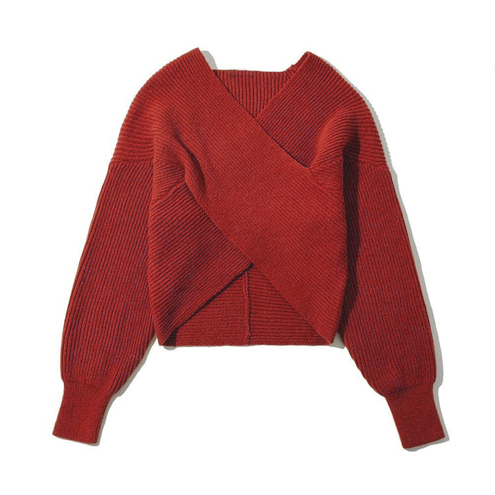 Damen cropped Wickelpullover aus strukturiertem Material Drune