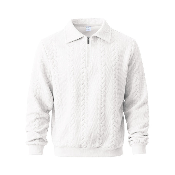 Herren nan strukturierter Strickpullover mit halbem Reißverschluss, Polokragen und Zopfmuster Drune