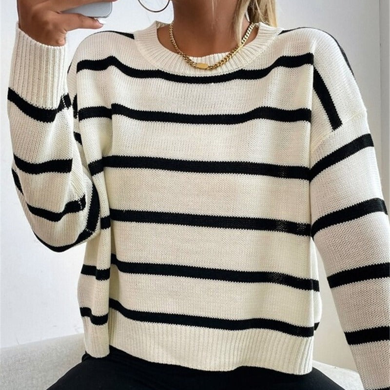 Damen lässiger Strickpullover mit spannenden Streifenmustern Drune