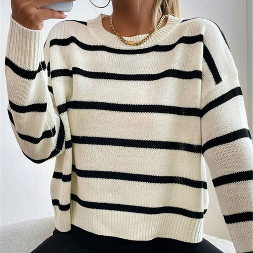 Damen lässiger Strickpullover mit spannenden Streifenmustern Drune