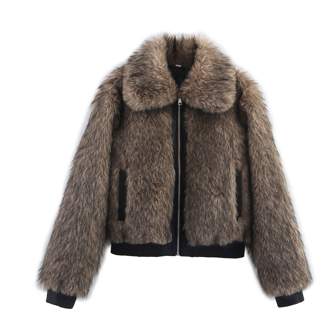Damen modische Kunstpelzjacke mit asymmetrischem Schnitt Drune
