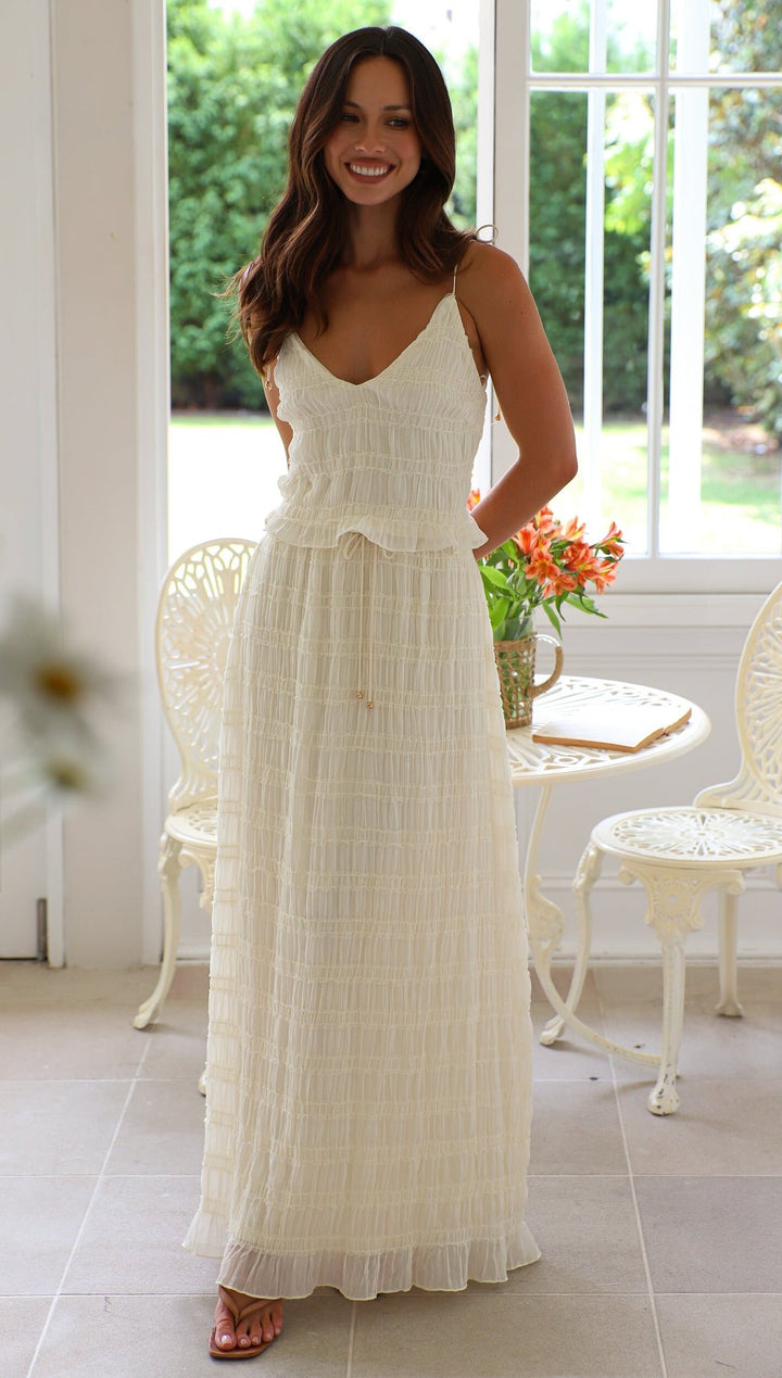 Damen Maxikleid mit zarten Rüschen Drune