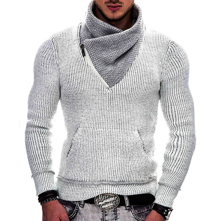 Herren Langarm Kapuzenpullover mit asymmetrischem Reißverschluss und strukturiertem Strickdesign Drune