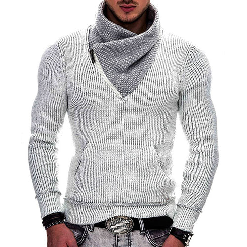 Herren Langarm Kapuzenpullover mit asymmetrischem Reißverschluss und strukturiertem Strickdesign Drune