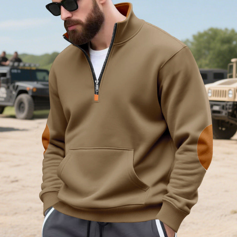 Herren sportlicher Pullover mit halbem Reißverschluss und praktischem Kängurutasche Drune