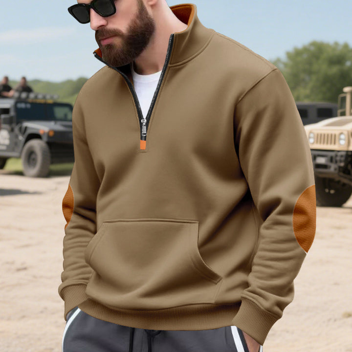 Herren sportlicher Pullover mit halbem Reißverschluss und praktischem Kängurutasche Drune