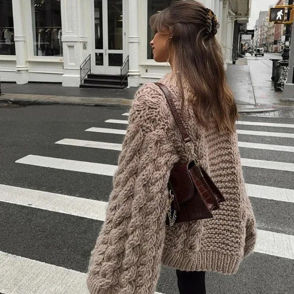 Damen kuscheliger Strickpullover mit Zopfmuster und weitem Schnitt Drune