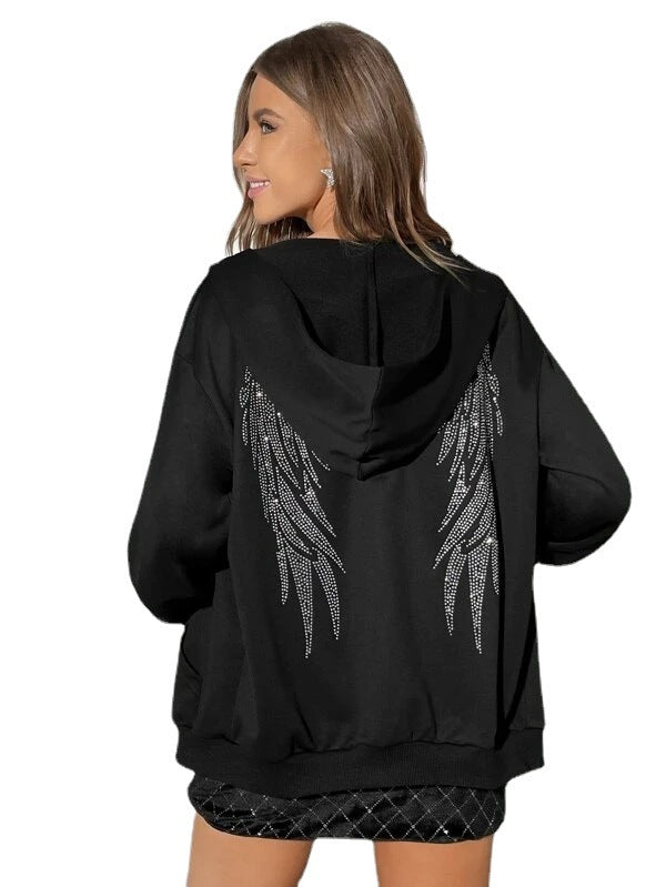 Damen Hoodie mit Funkelndem Flügel-Design Drune