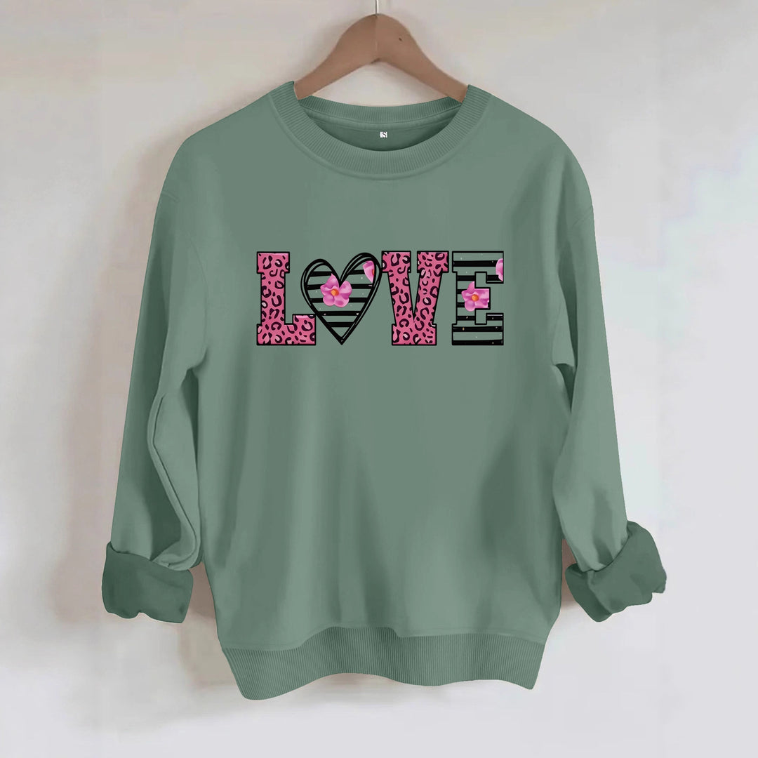 Damen Sweatshirt mit modernem Leopardenherz-Design und komfortablem Schnitt Drune