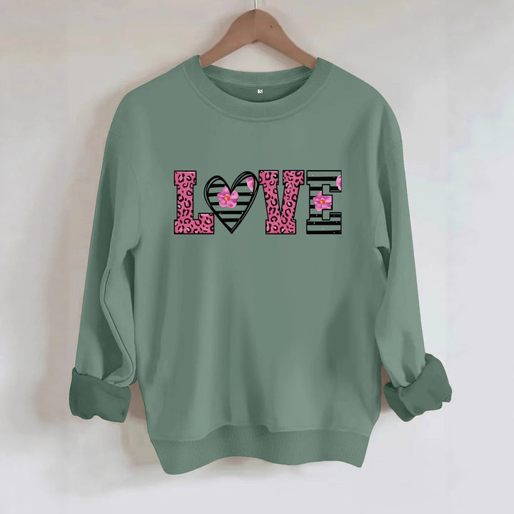 Damen Sweatshirt mit modernem Leopardenherz-Design und komfortablem Schnitt Drune
