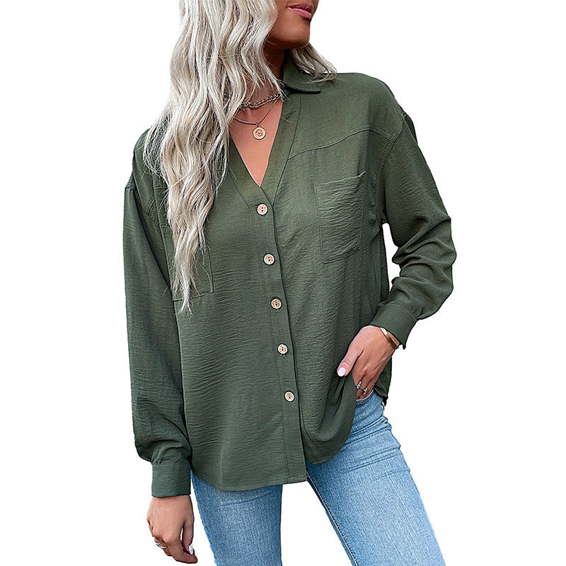 Damen lässige Bluse mit feiner Struktur und Knopfdetails Drune