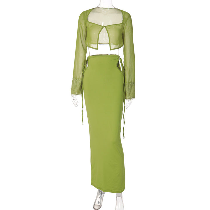 Damen Transparentes Set mit Crop-Top und Maxirock Drune