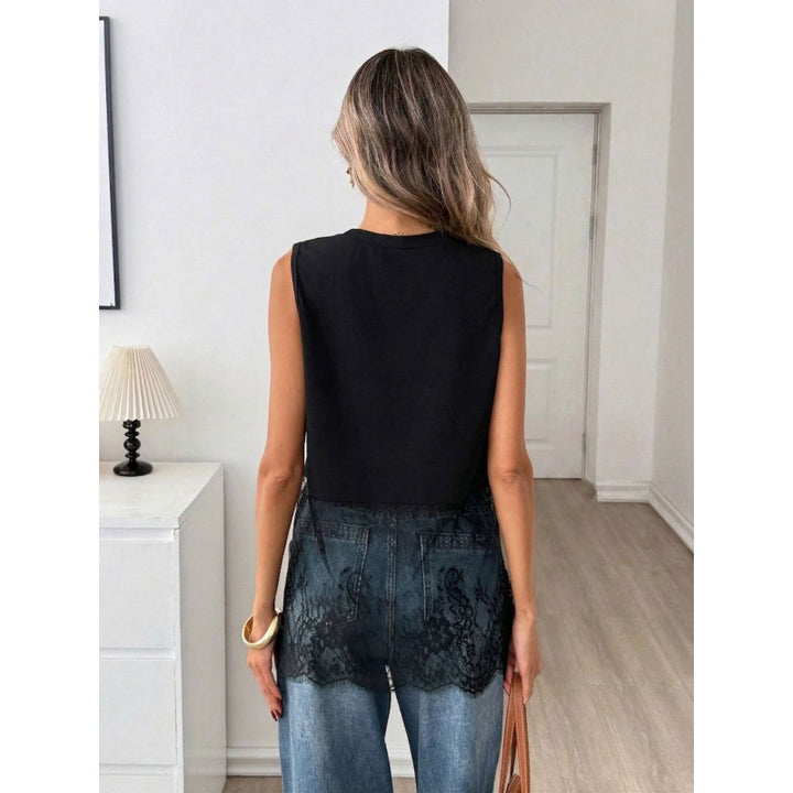 Damen luftiges Oberteil mit elegantem Spitzenvolant Drune