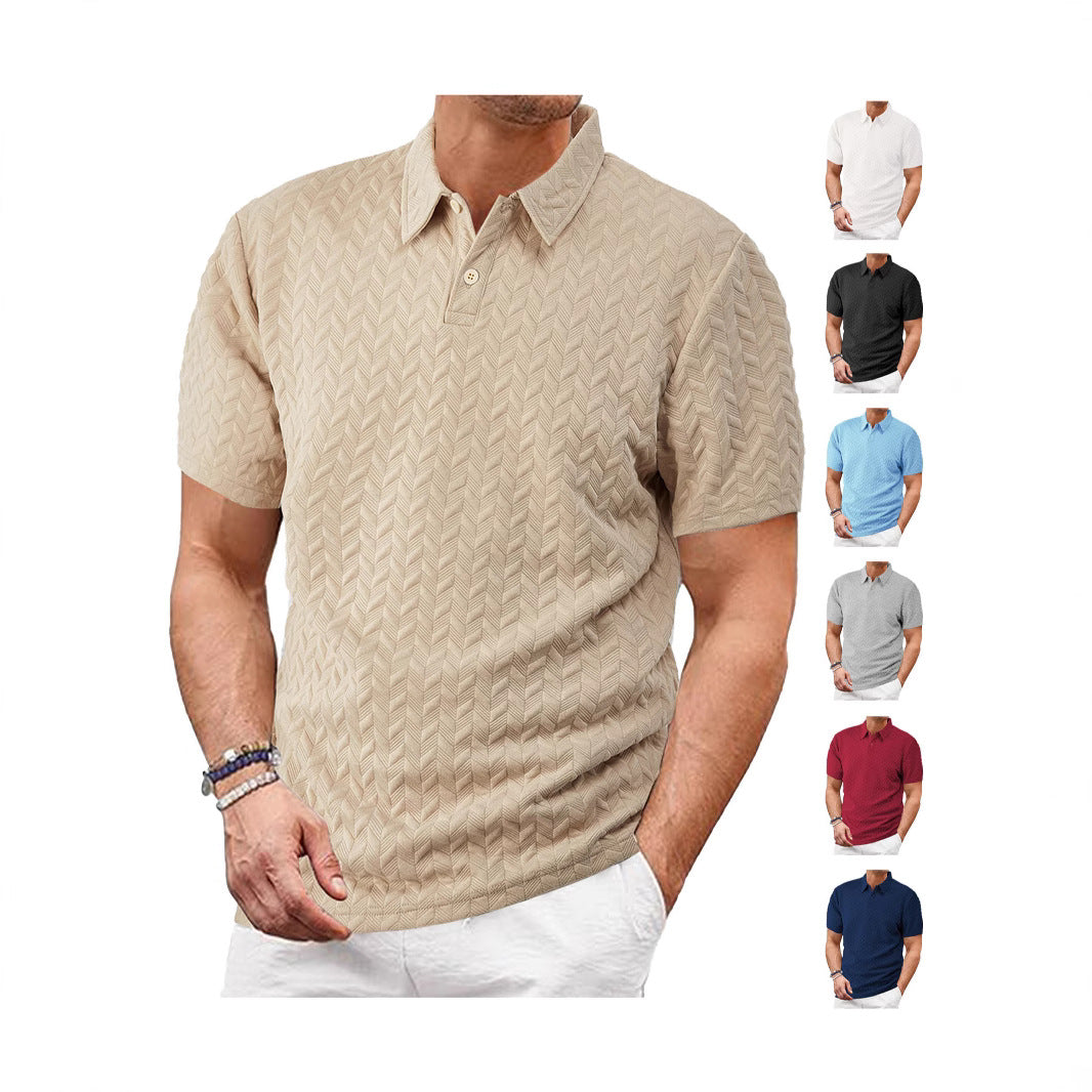 Herren nan kurzärmeliges Poloshirt mit eingeprägter Zickzackstruktur und klassischem Hemdkragen Drune