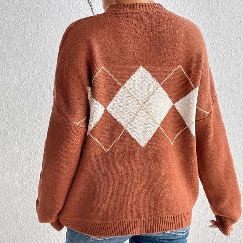 Drune | Gemusterter Lässiger Strickpulli für Freizeit