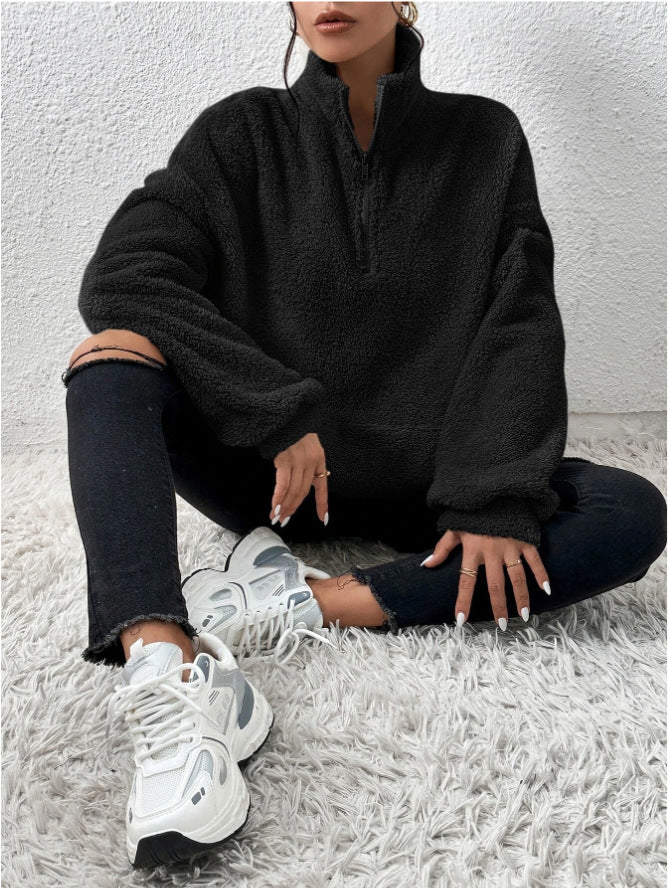 Drune Plüsch-Kängurutaschen-Stehkragen-Sweatshirt